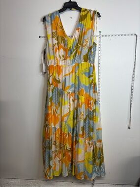 1. State Sleeveless V-Neck Tiered Maxi Dress in Yellow, Orange & Blue